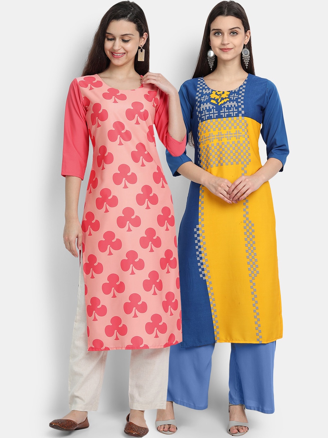 

Ethnic basket Women Pack Of 2 Digitally Printed Crepe Straight Kurta, Peach