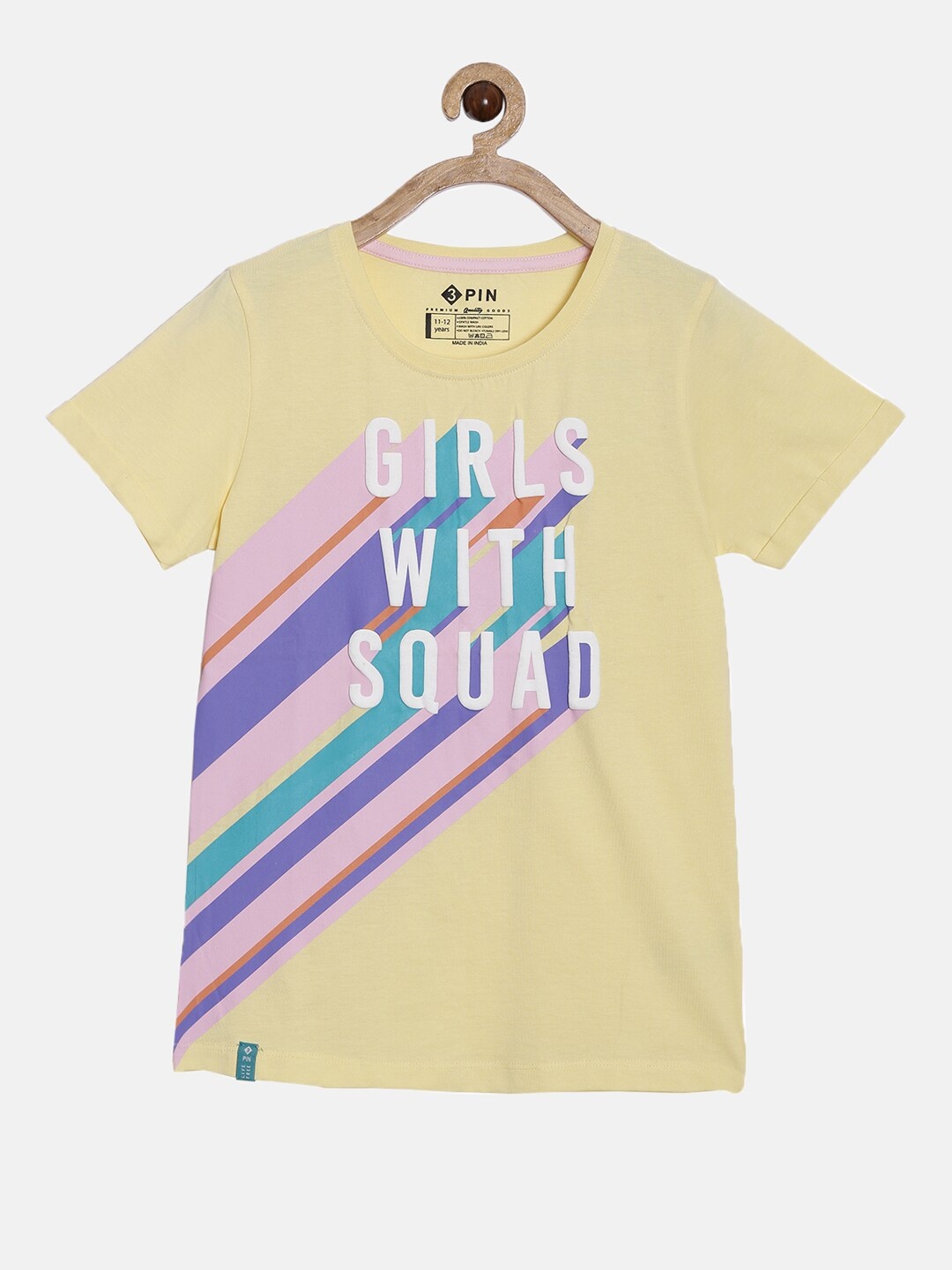 

3PIN Girls Yellow Printed Pure Cotton T-shirt