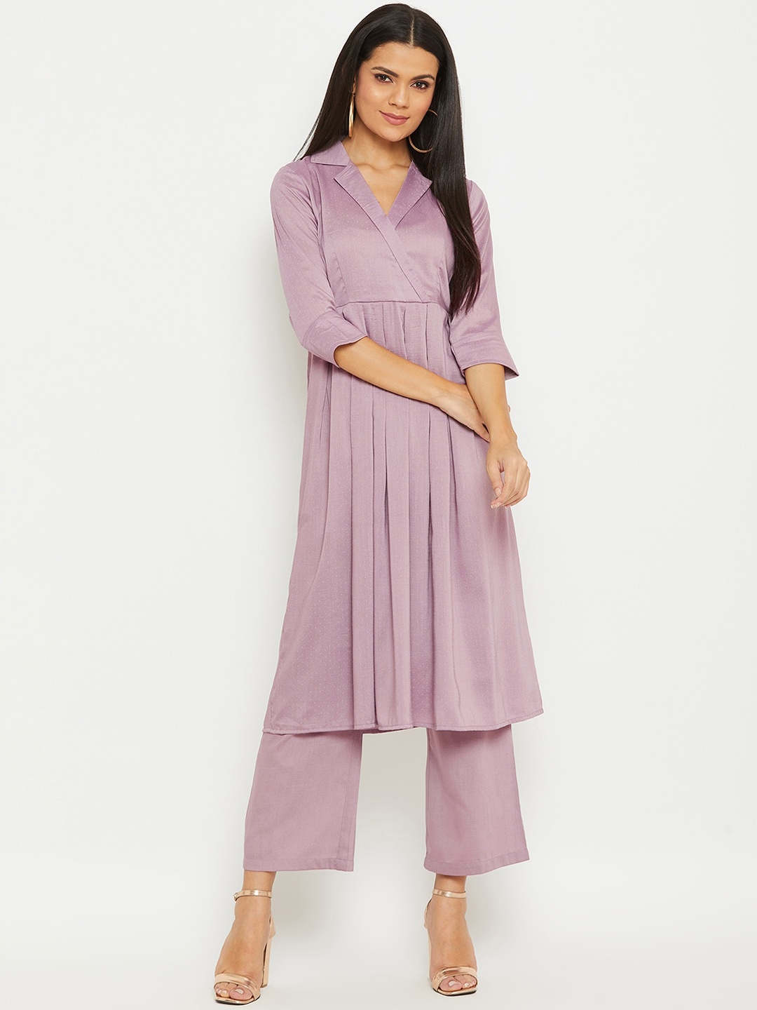 

PANIT Women Purple Pleated Kurta with Trousers