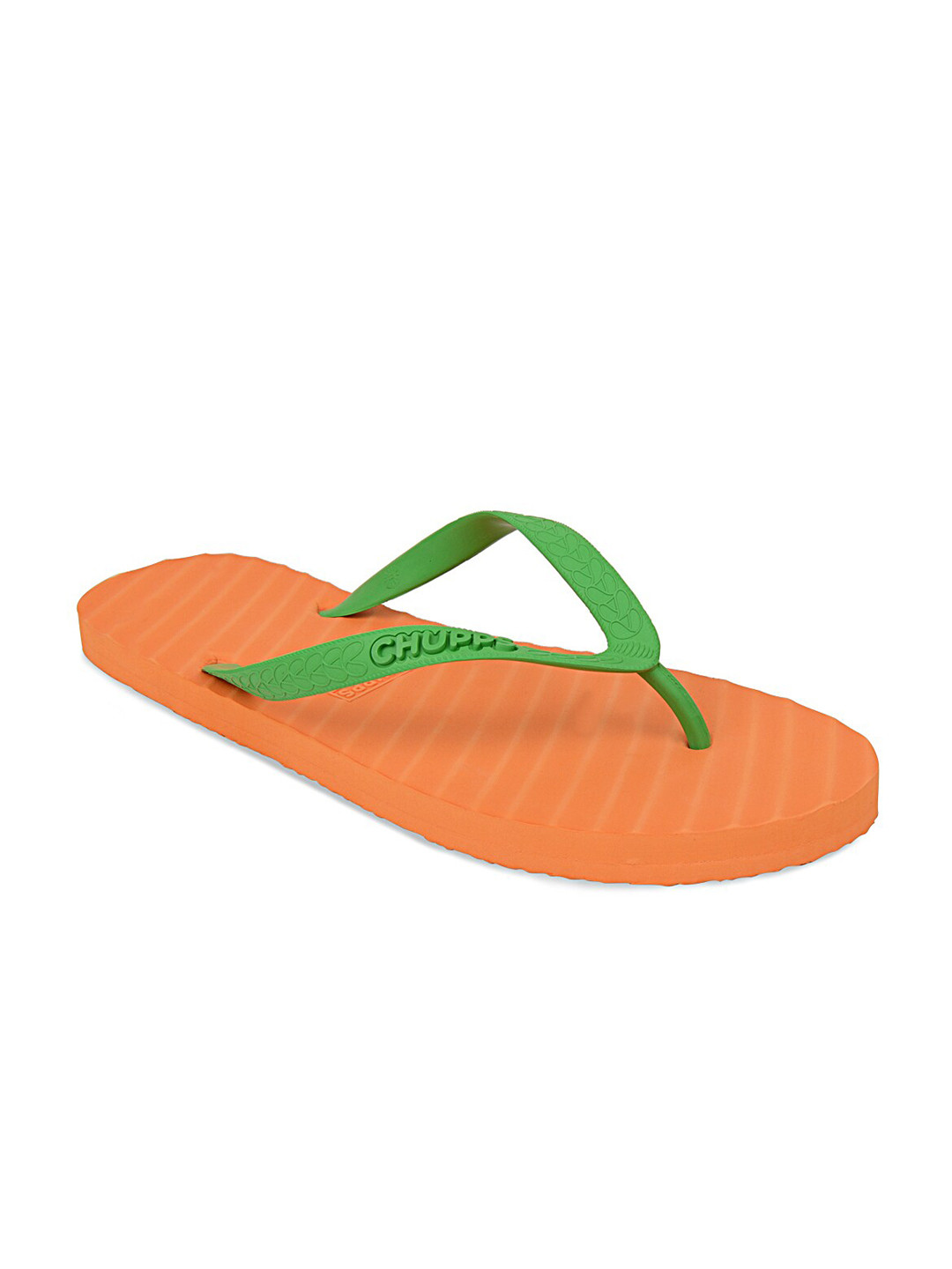 

CHUPPS Unisex Green & Orange Striped Rubber Sustainable Thong Flip-Flops