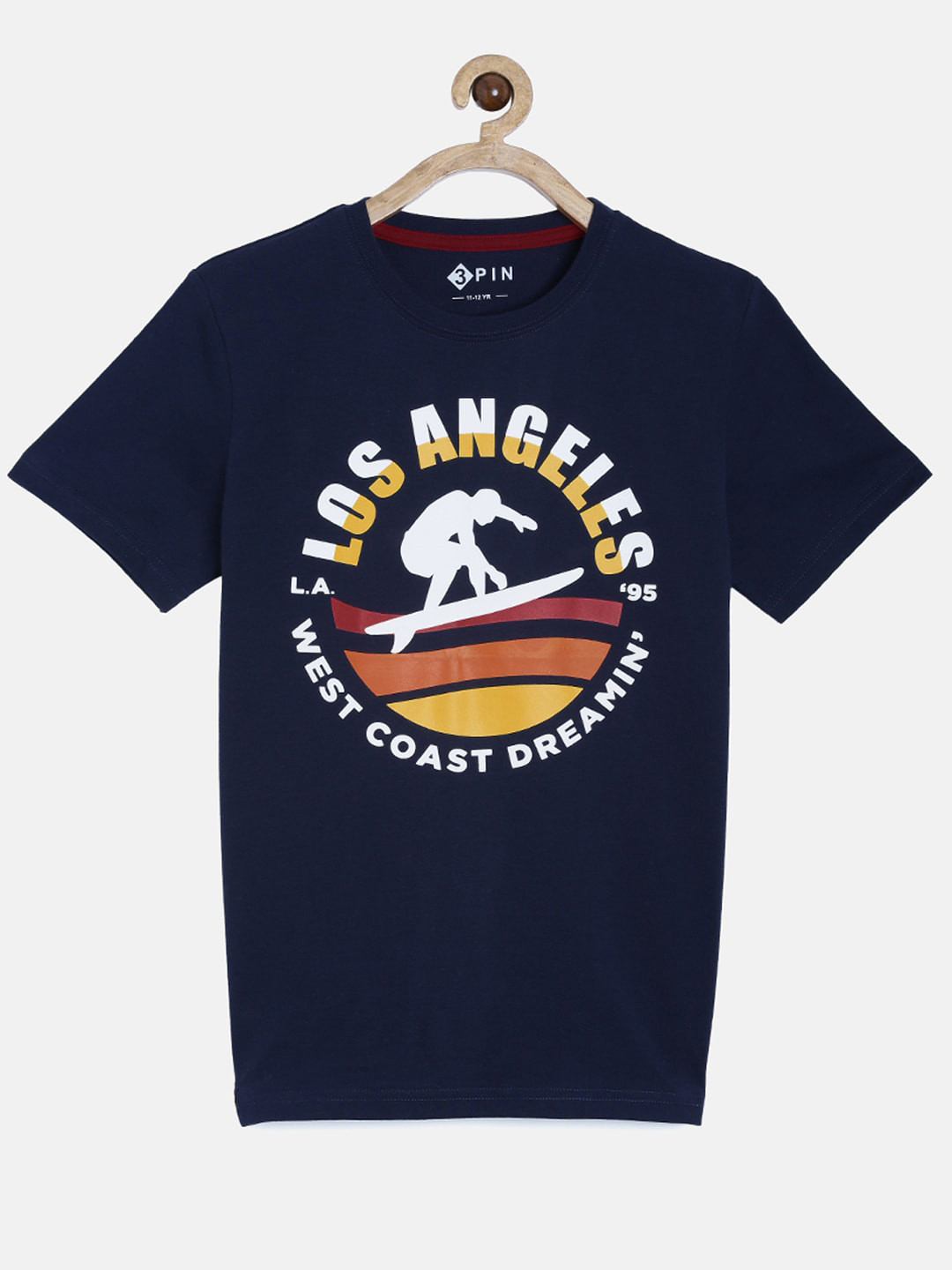 

3PIN Boys vy Blue Typography Printed Applique T-shirt, Navy blue