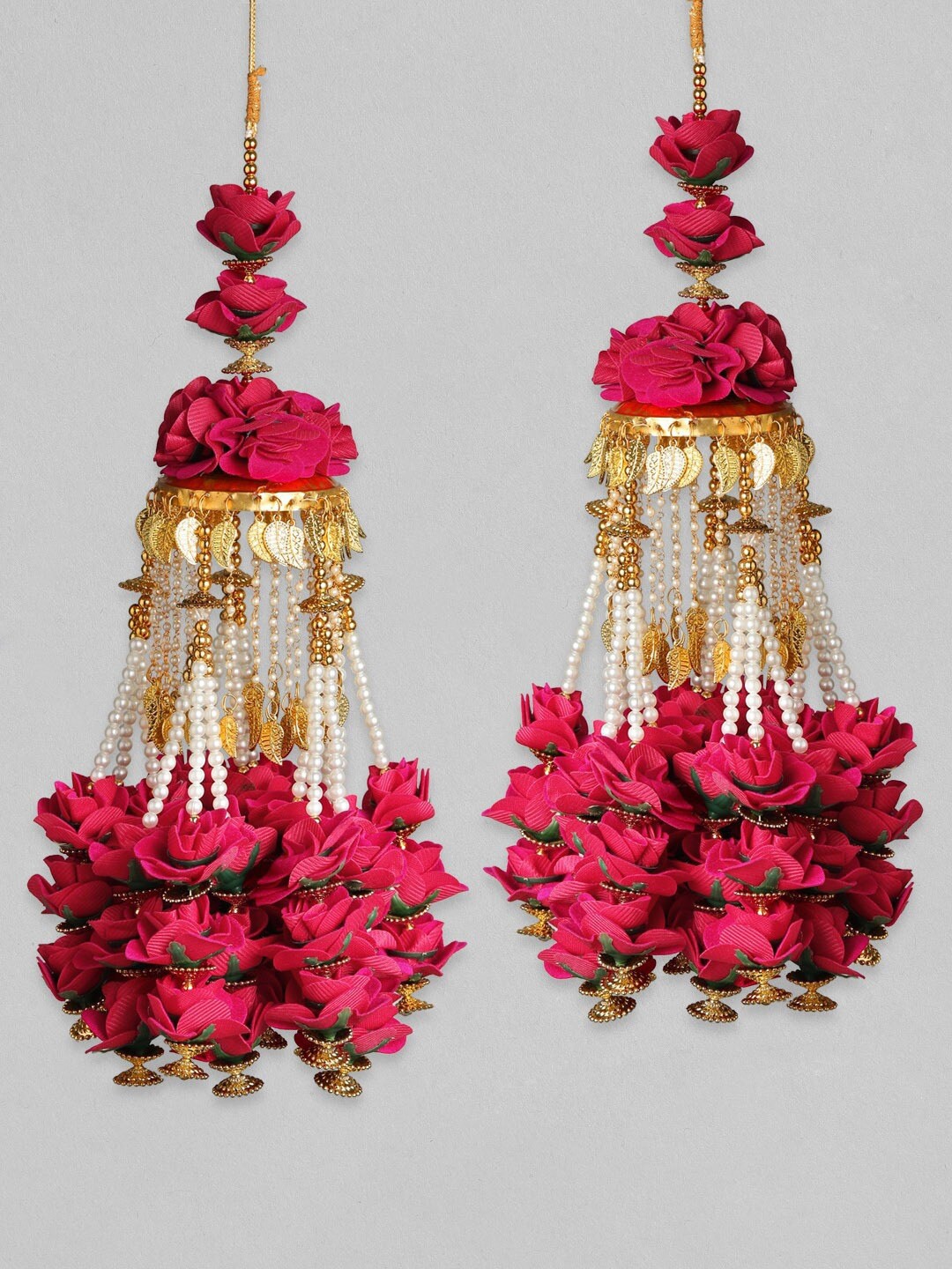 

Rubans Set Of 2 Gold-Plated & Red Floral Bridal Layered Kaleeras