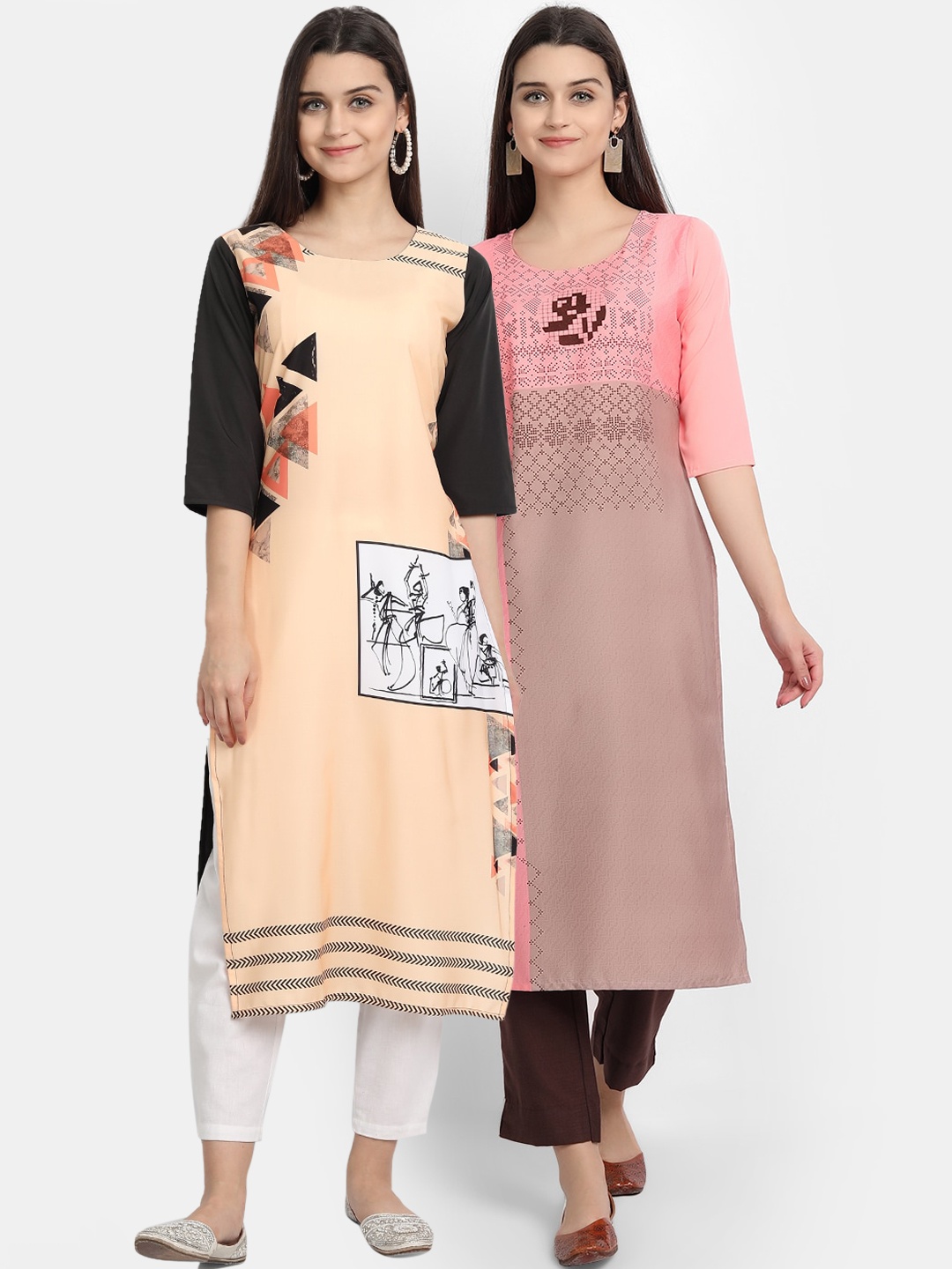 

Ethnic basket Women Crepe Multi Color Digital Print Straight Kurta Pack of 2