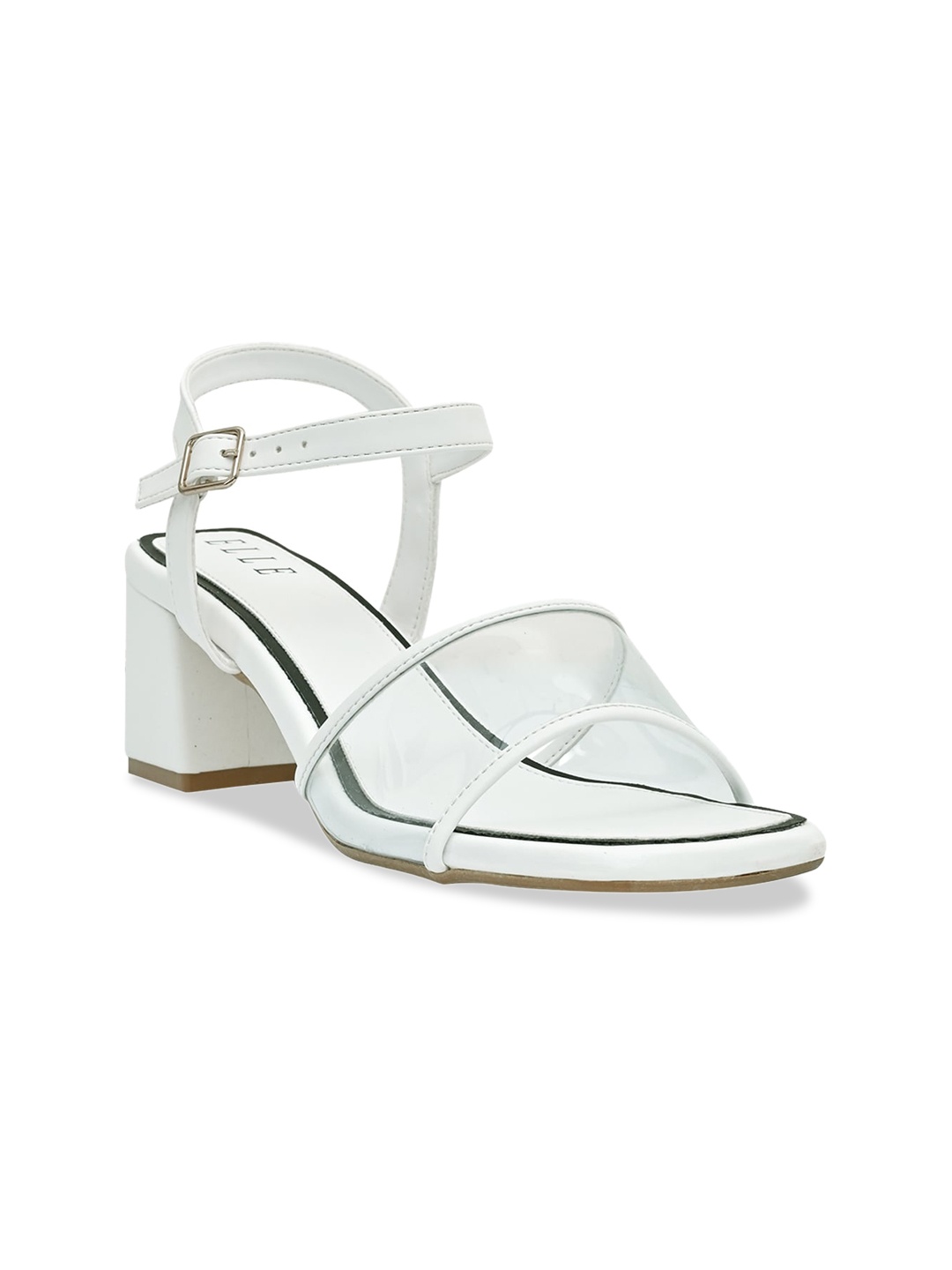 

ELLE White Transparent Embellished Block Heel Backstrap Sandals