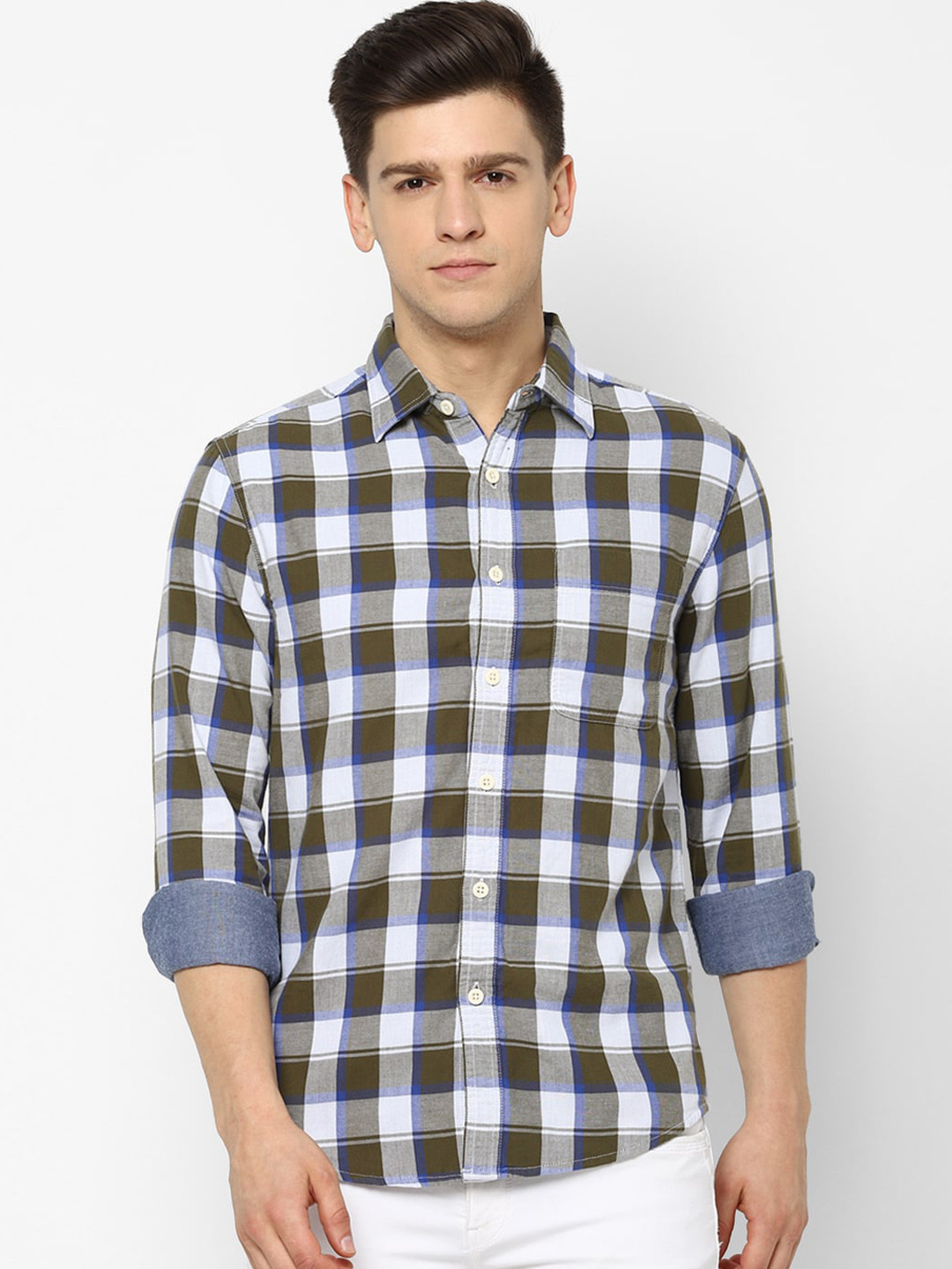 

AMERICAN EAGLE OUTFITTERS Men Olive Checked Casual Shirt