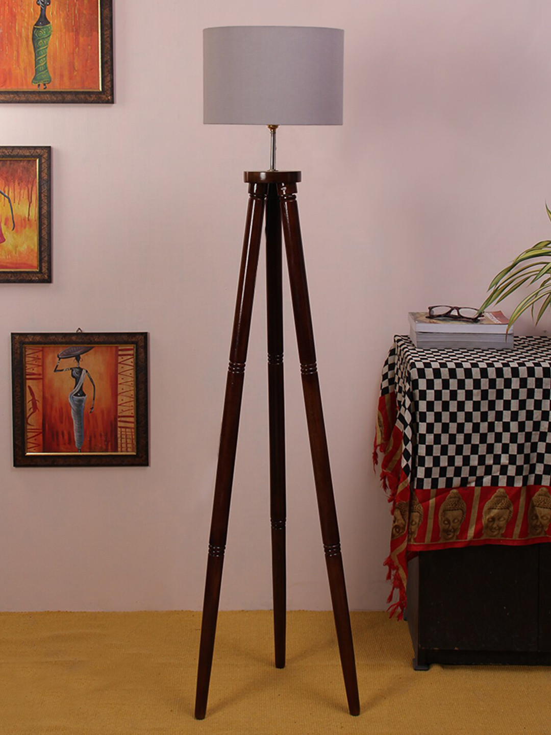 

Devansh Grey & Brown Contemporary Tripod Lamp with Shade