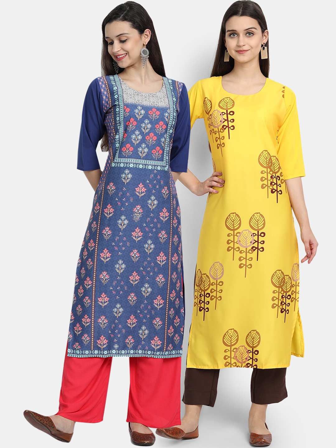 

Ethnic Basket Women Pack of 2 Assorted Printed Crepe Kurtas, Multi