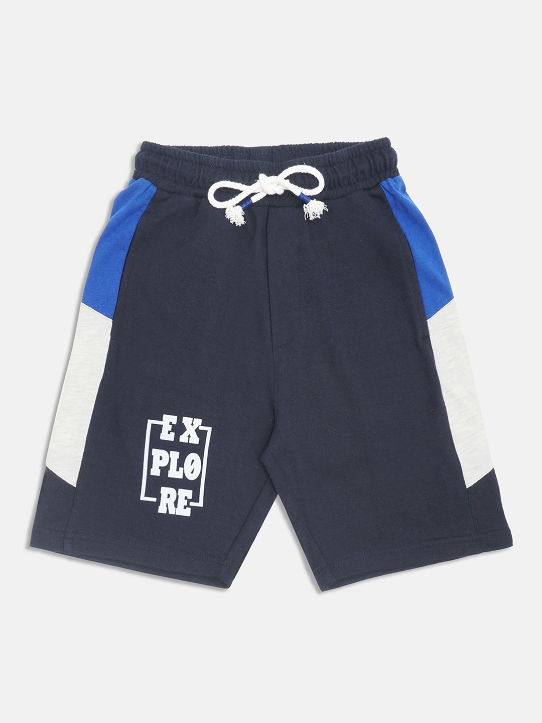 

Lil Tomatoes Boys Navy Blue Colourblocked Mid-Rise Regular Shorts WIth Pen