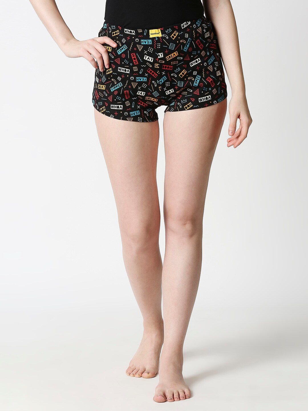 

Bewakoof Women Black & Red Printed Cotton Lounge Shorts