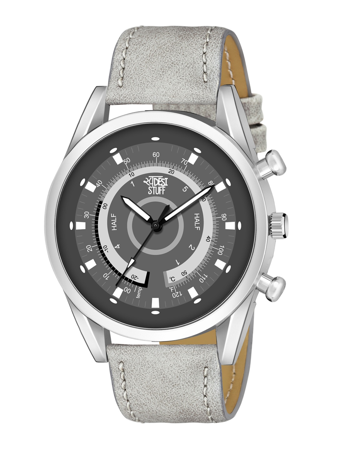 

SWADESI STUFF Boys Grey Dial & Grey Leather Straps Analogue Watch FOX 43