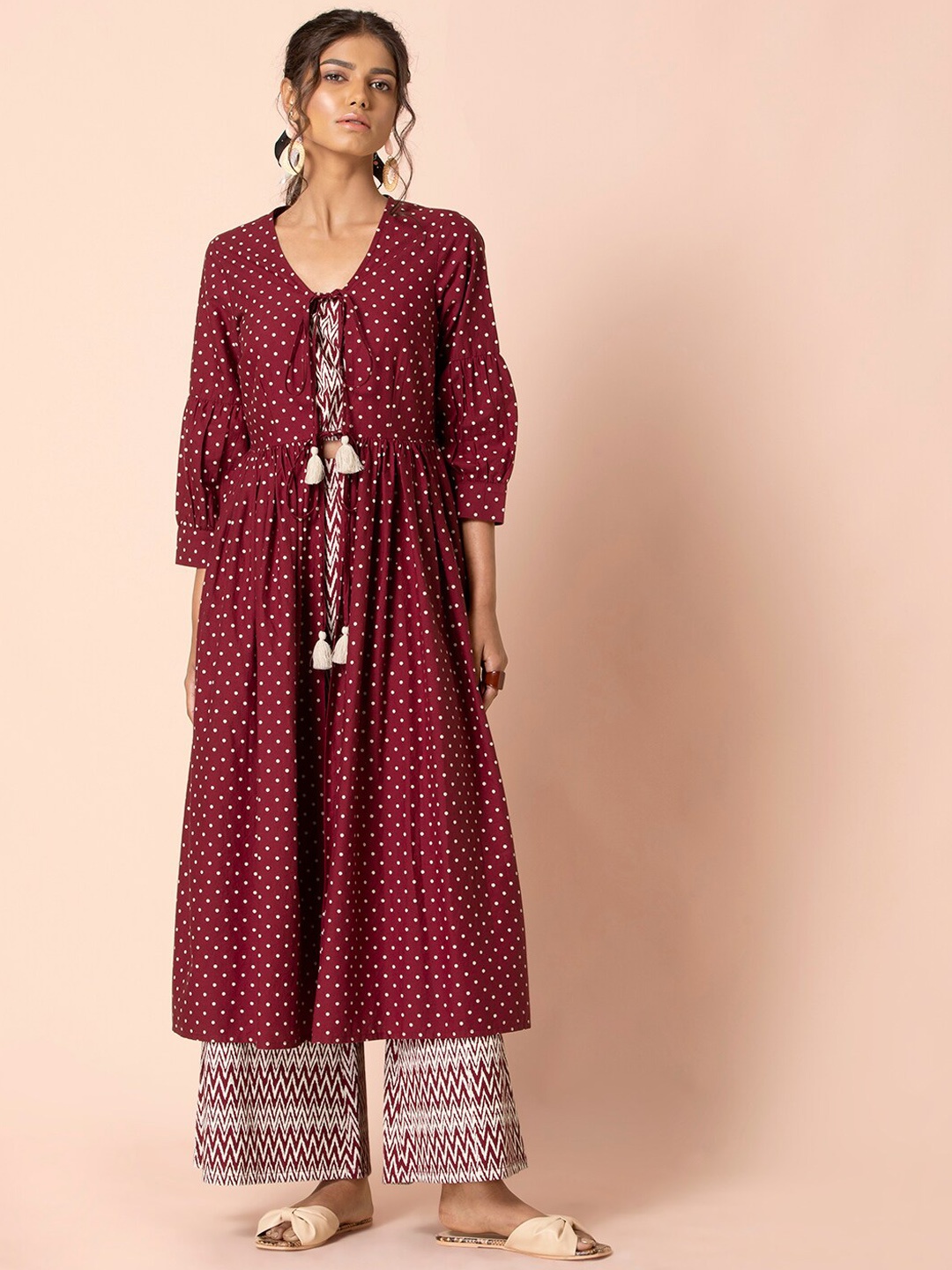 

Earthen BY INDYA Maroon Chevron Pants Set with Jacket