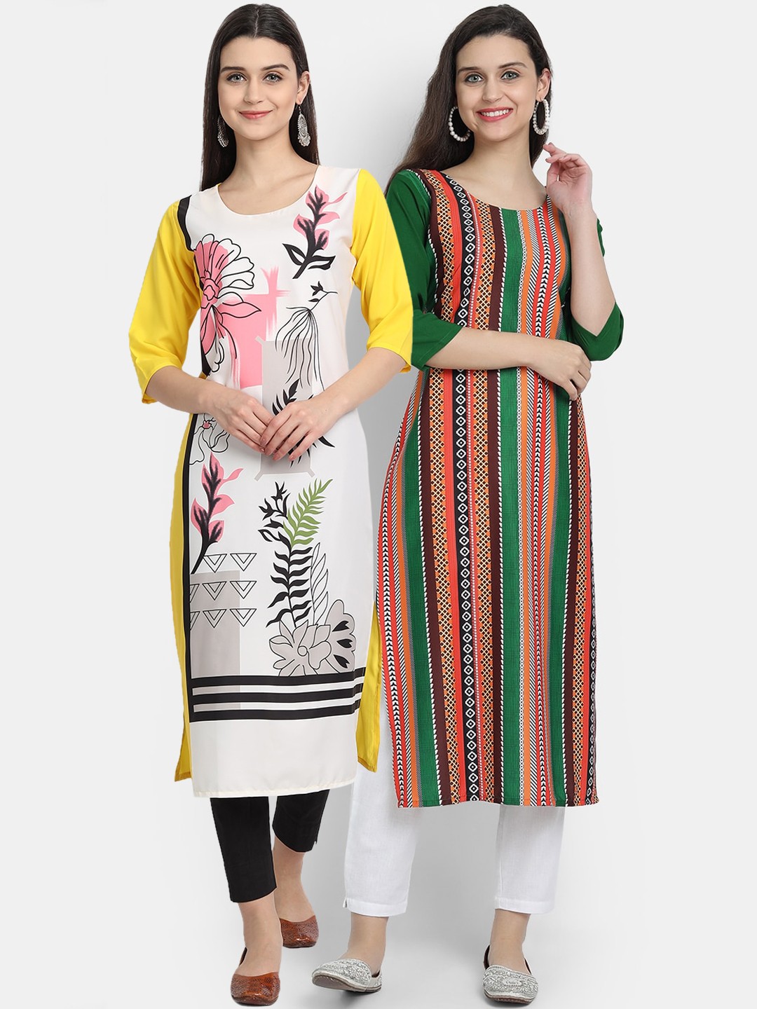

Ethnic basket Women Pack Of 2 Digitally Printed Crepe Straight Kurta, Yellow