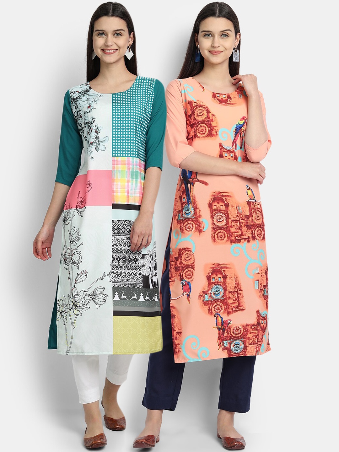 

Ethnic basket Women Assorted Pack of 2 Printed Crepe Kurtas