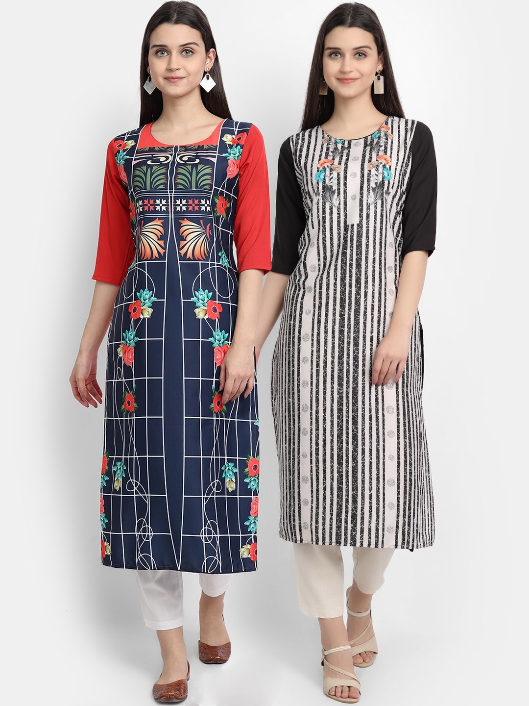 

Ethnic basket Women Pack Of 2 Digitally Printed Crepe Straight Kurta, Red