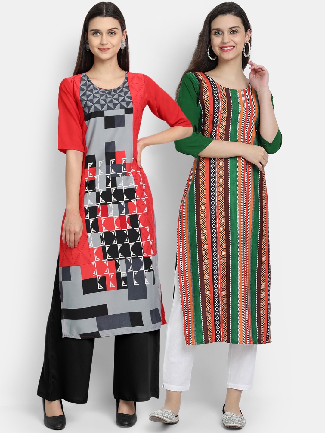 

Ethnic basket Women Pack of 2 Multicoloured Digital Printed Crepe Kurta, Multi