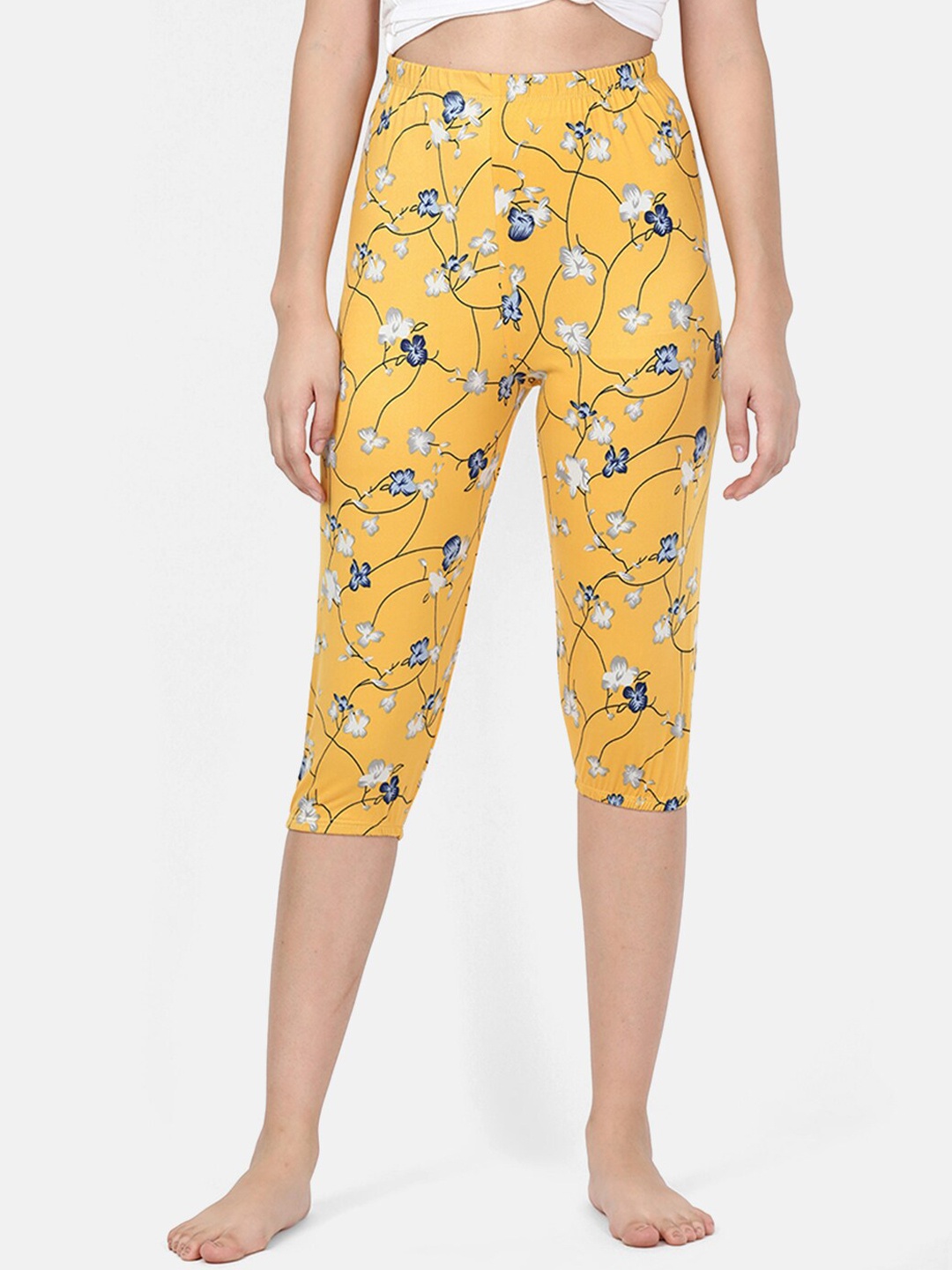 

V2 Value & Variety Women Yellow & White Floral Printed Cotton Lounge Capri