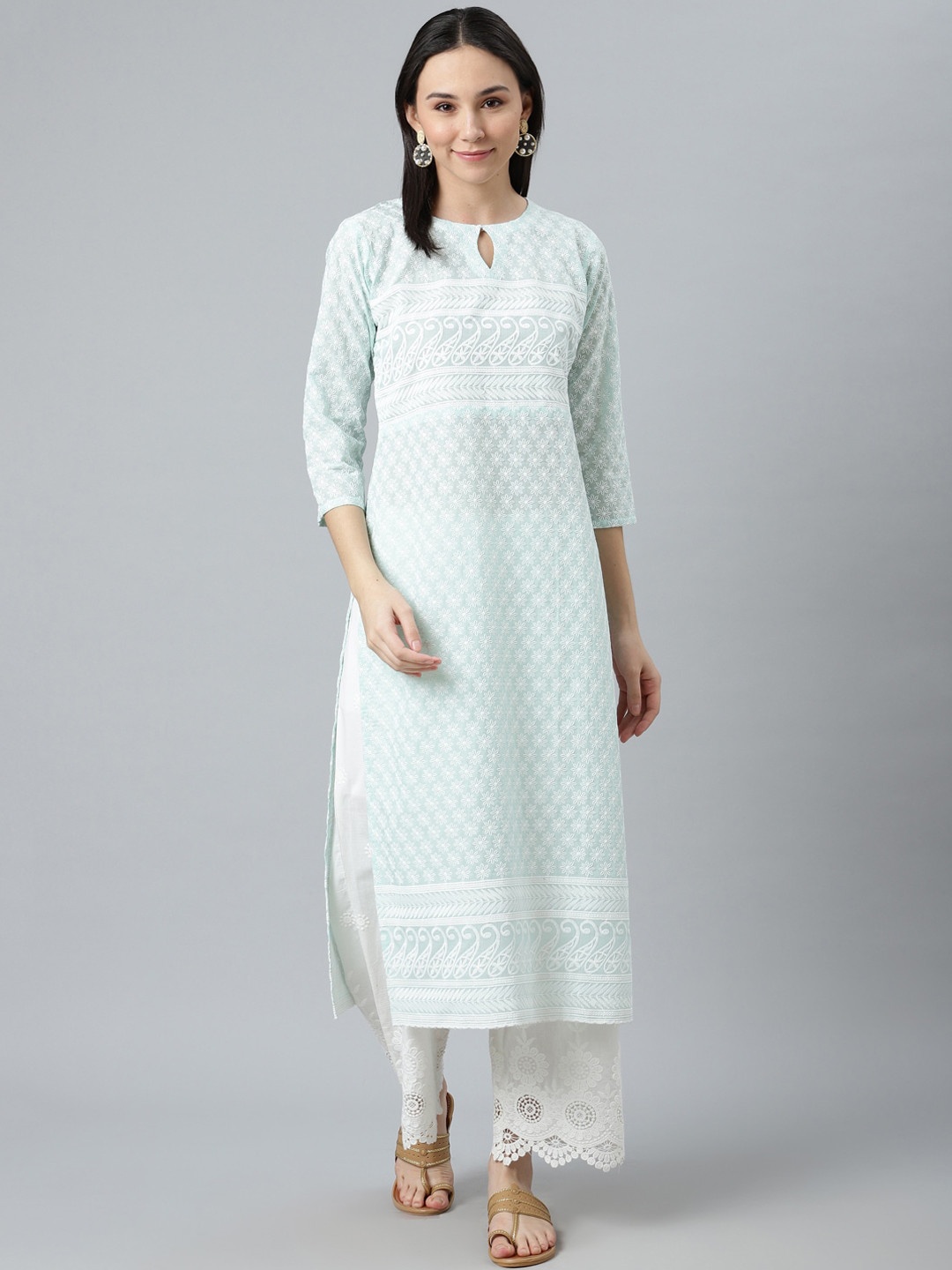 

Libas Women Blue Embroidered Cotton Kurta