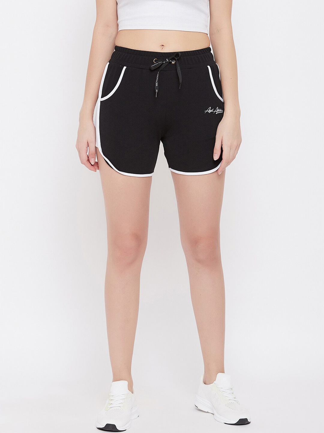 AGIL ATHLETICA Women Black Mid Rise Girl Friend Sport Shorts, Multi