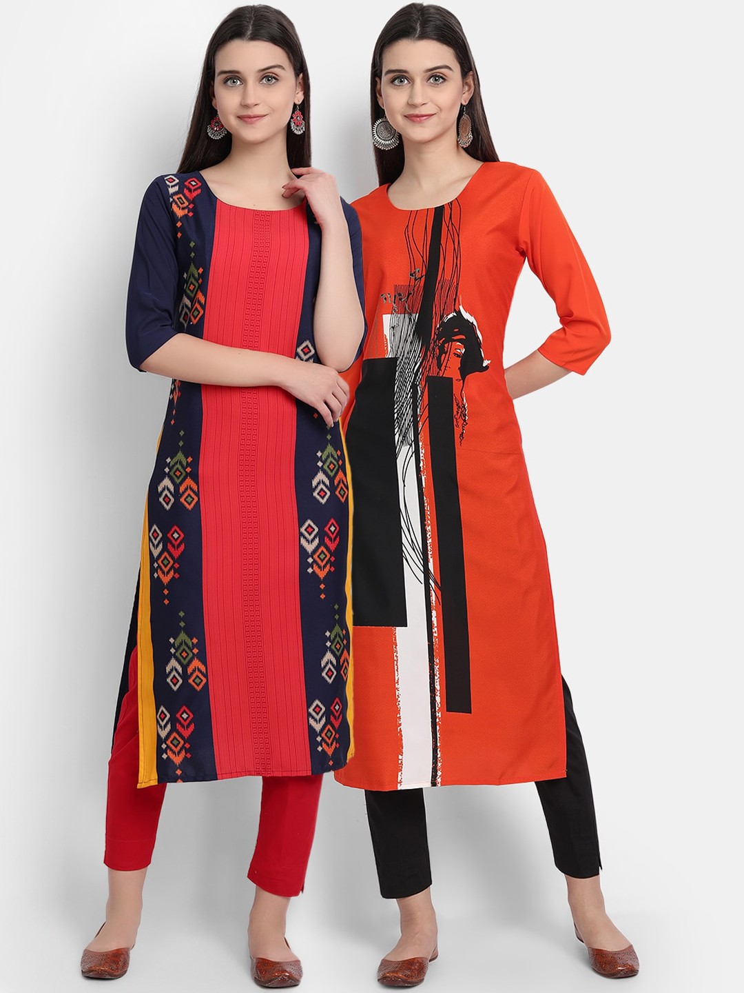 

Ethnic basket Women Pack Of 2 Digitally Printed Crepe Straight Kurta, Navy blue