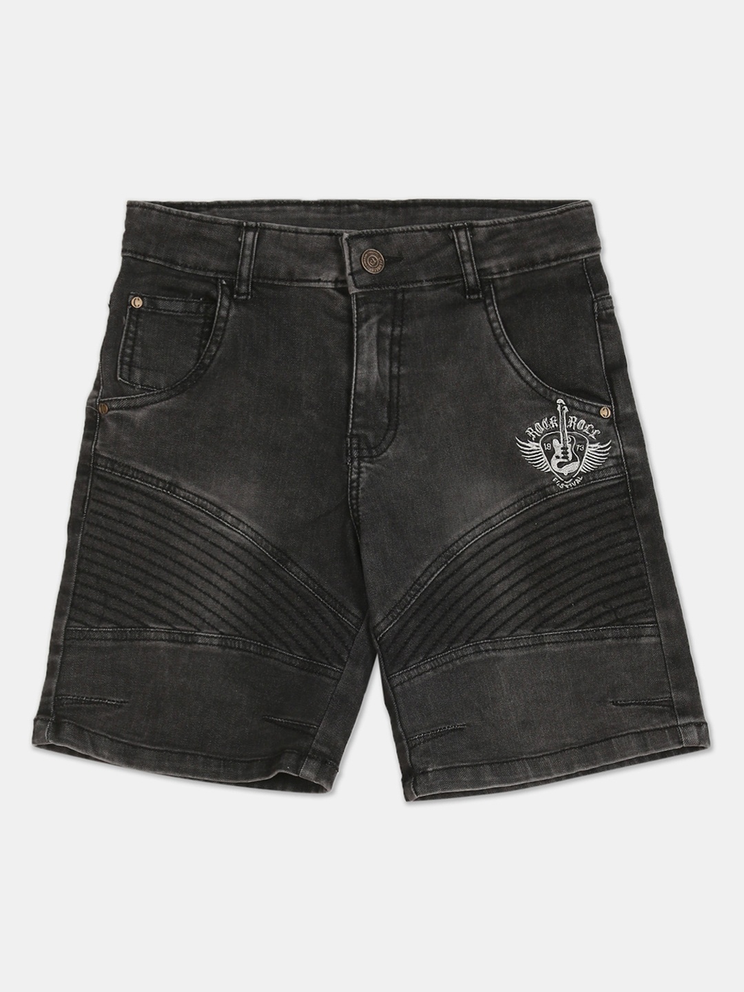 

Cherokee Boys Black Solid Mid-Rise Denim Shorts