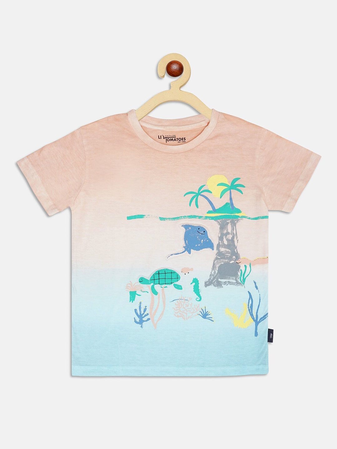 

Lil Tomatoes Boys Peach Typography Printed Pure Cotton T-shirt with a Free Gift
