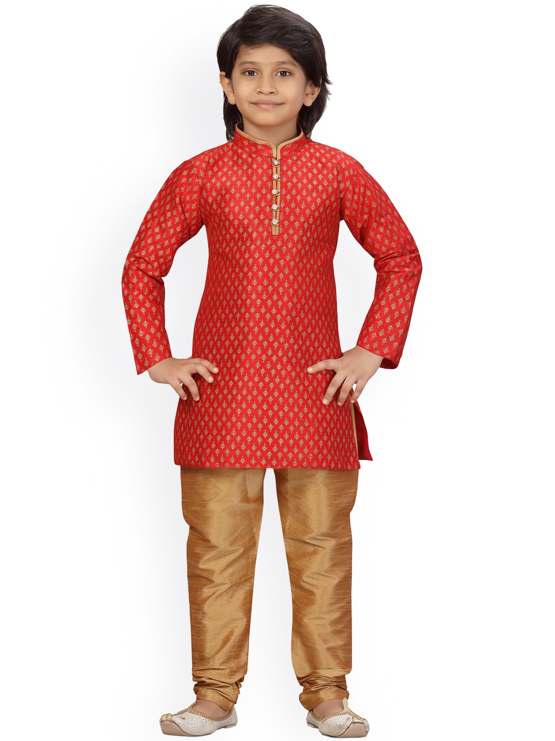 

LITTLE MAFIA BY Aarika Boys Red Ethnic Motifs Pure Silk Kurta with Pyjamas