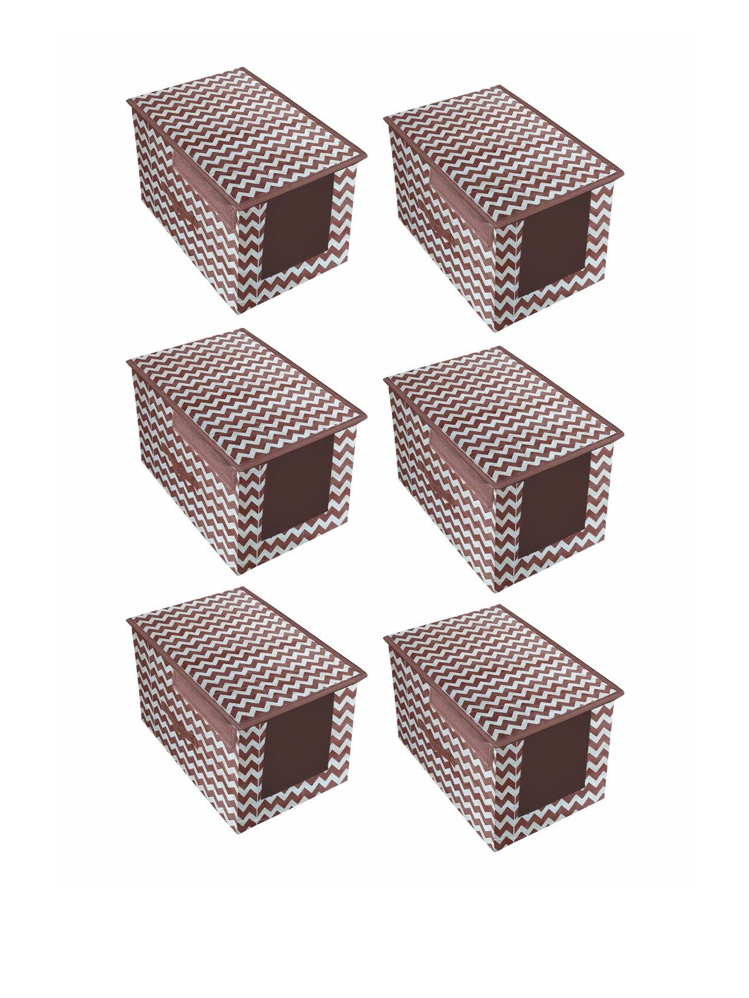 

prettykrafts Set Of 6 Brown & White Printed Shirt Stacker Closet Organizer With Lid