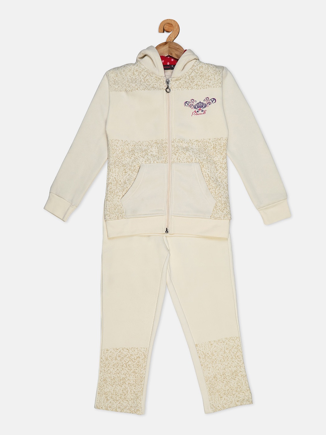 

Nins Moda Girls Beige Self-Design Cotton Tracksuit