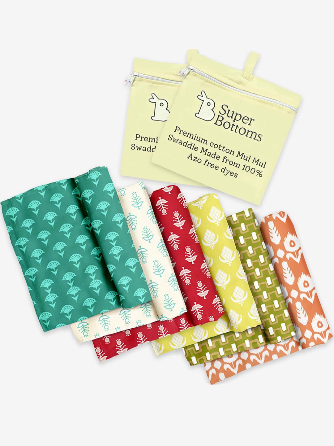 

SuperBottoms Infants Pack Of 6 Cotton Sustainable Swaddle Wraps, Green