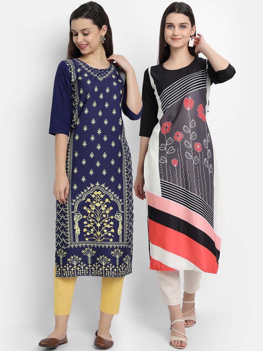 

Ethnic basket Women Pack Of 2 Digitally Printed Crepe Straight Kurta, Navy blue