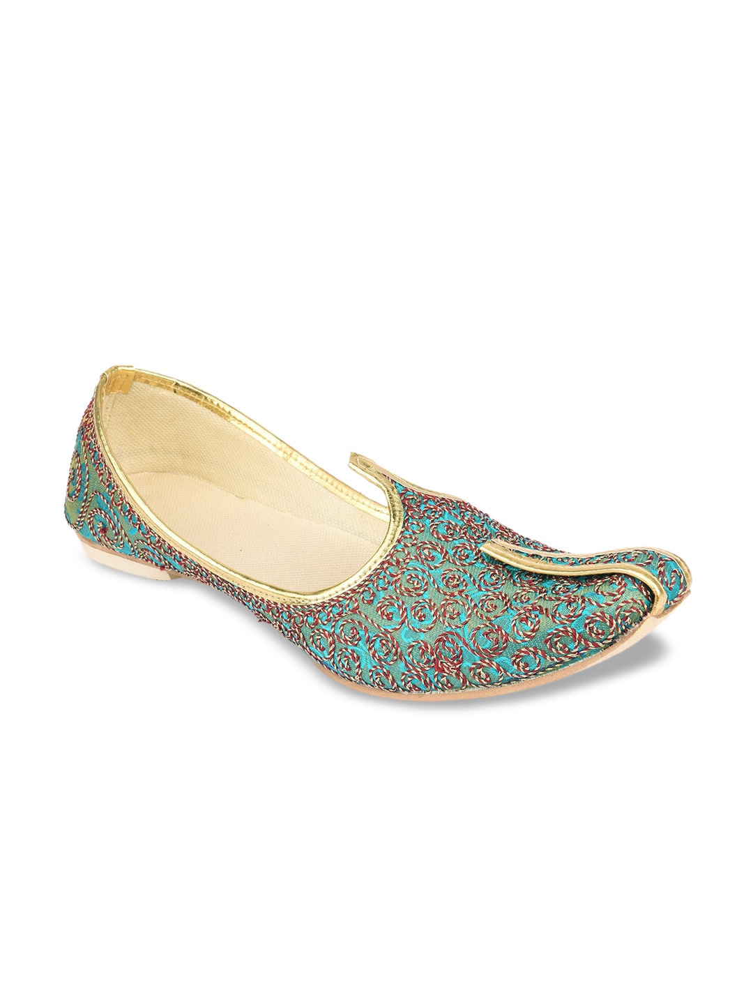 

DESI COLOUR Men Sea Green Woven Design Mojaris