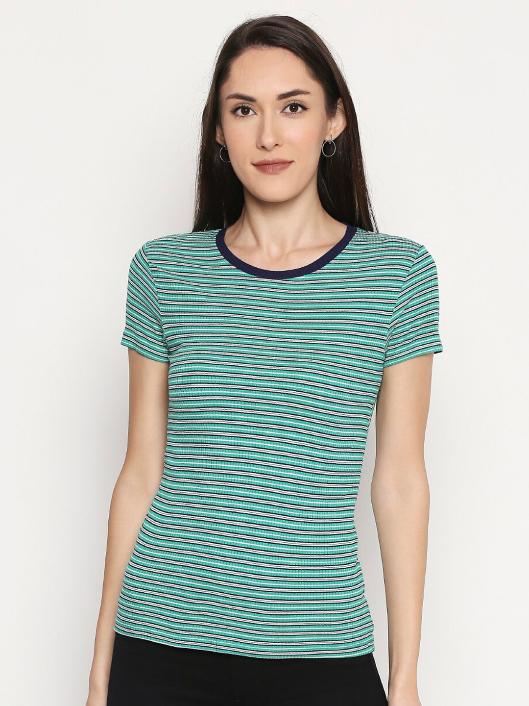 

People Green Striped Regular Top