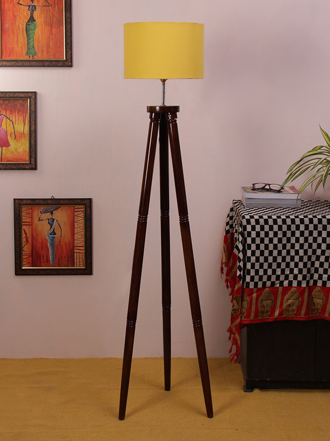 

Devansh Yellow & Brown Contemporary Tripod Lamp with Shade