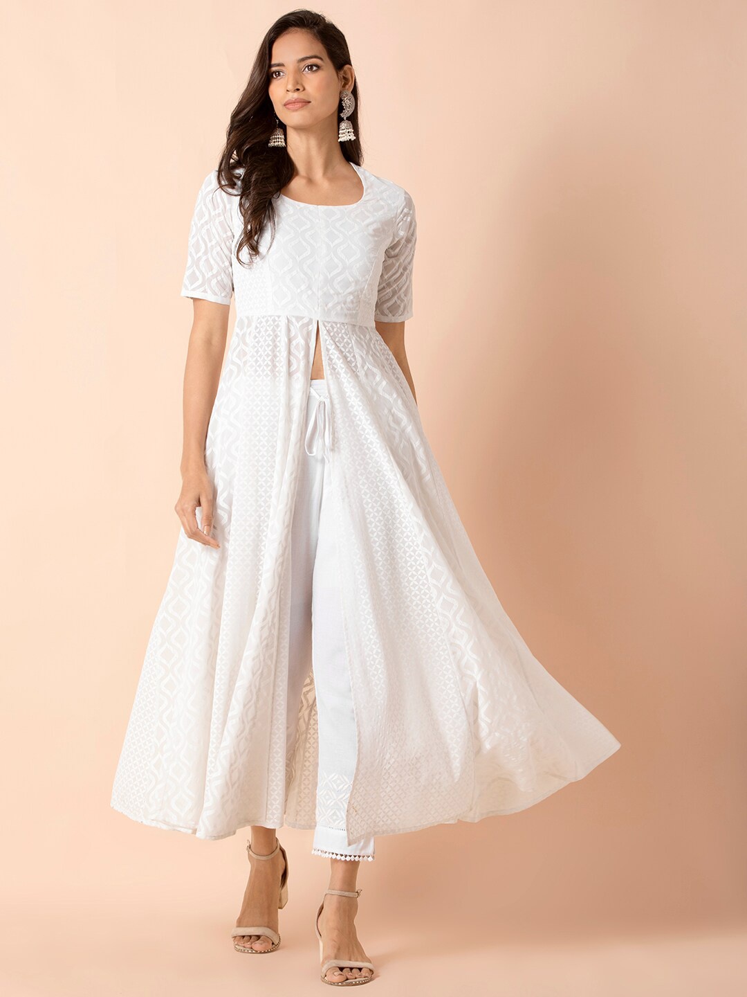 

INDYA Women White Geometric Printed Anarkali Kurta