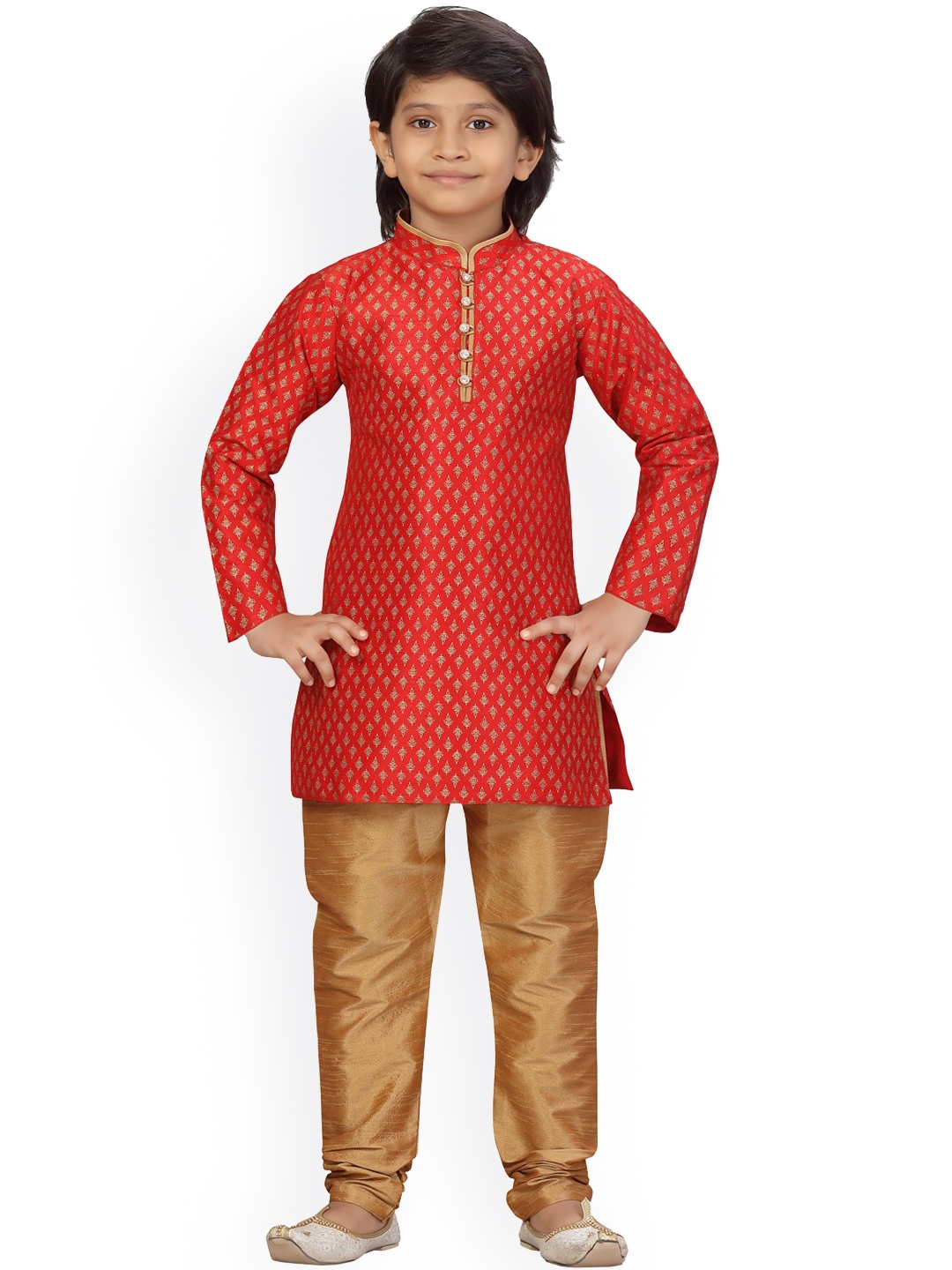 

LITTLE MAFIA BY Aarika Boys Red Ethnic Motifs Pure Silk Kurta with Pyjamas