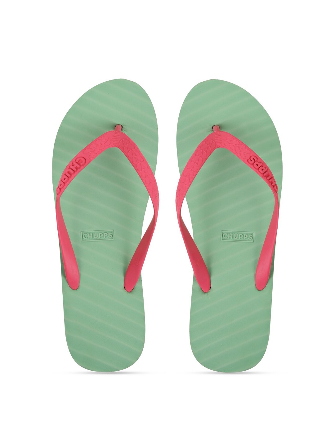 

CHUPPS Unisex Green & Pink Striped Rubber Sustainable Thong Flip-Flops