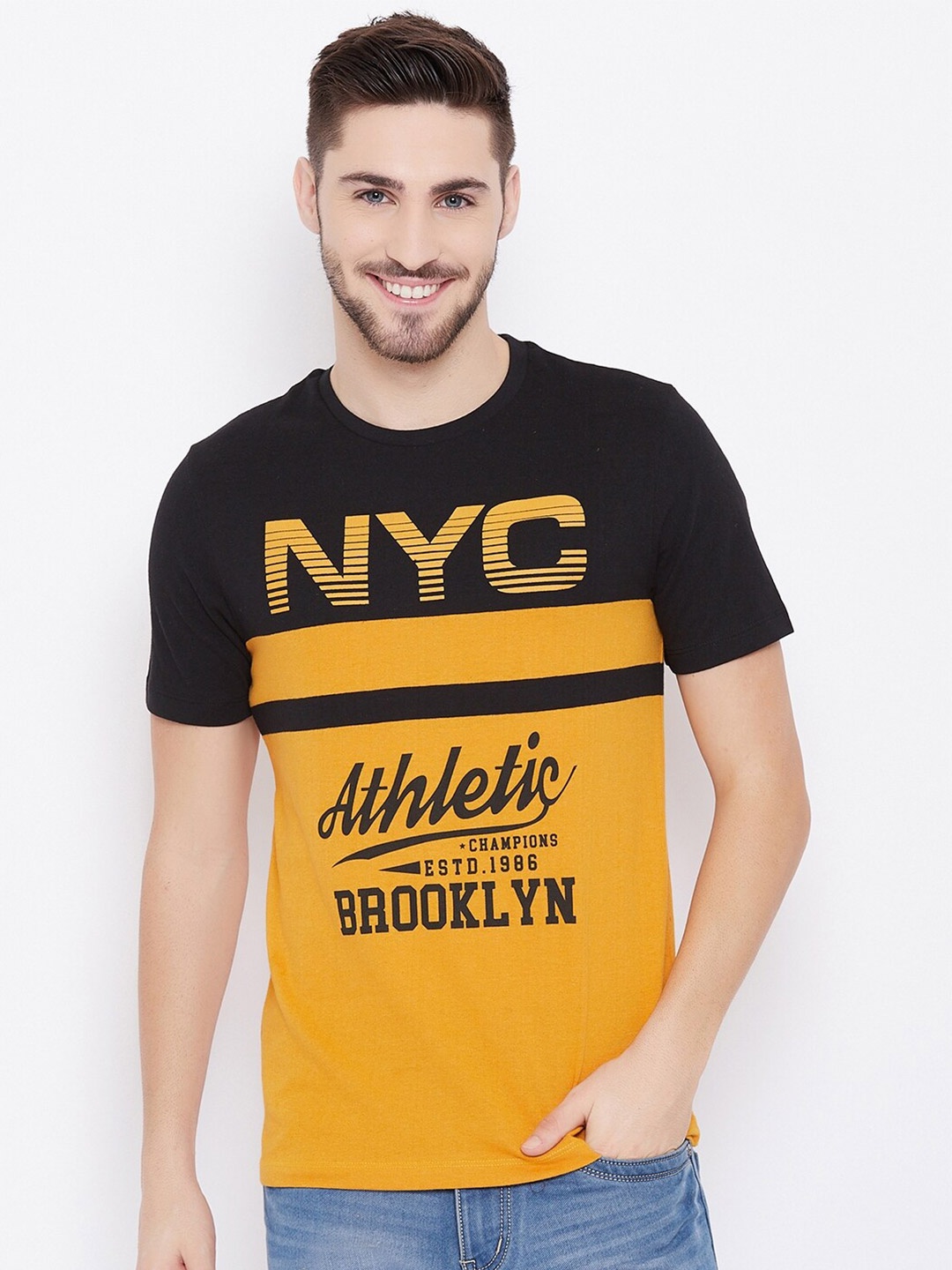 

Austin wood Men Yellow & Black Graphic T-shirt