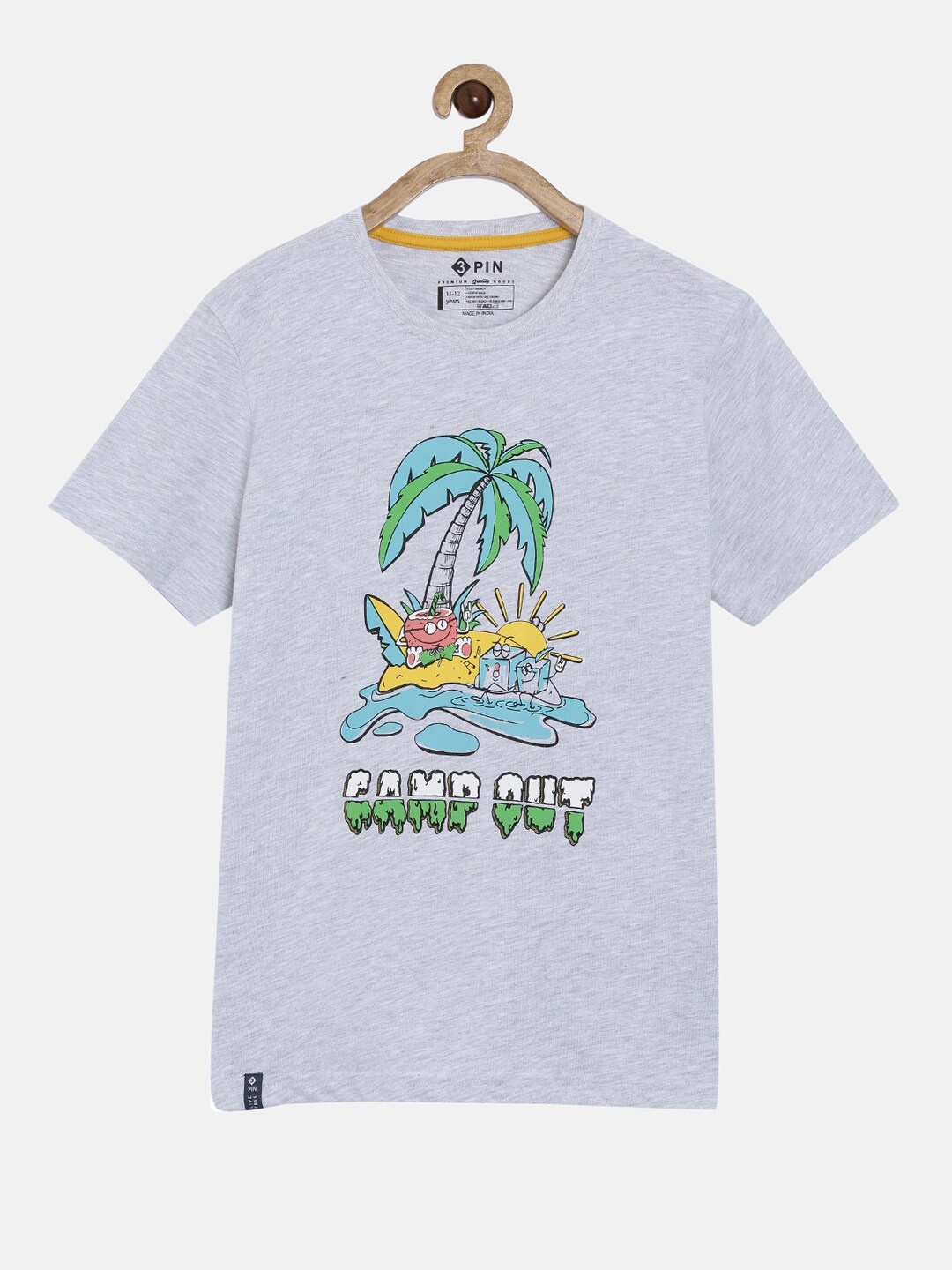 

3PIN Boys Grey Melange Printed Tropical T-shirt