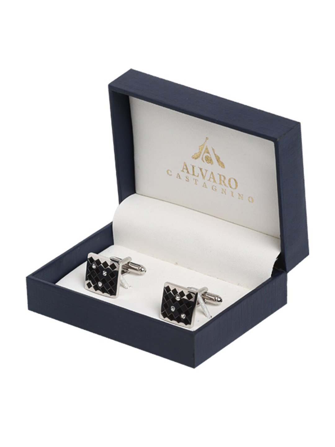 

Alvaro Castagnino Silver-Toned & Black Cufflink