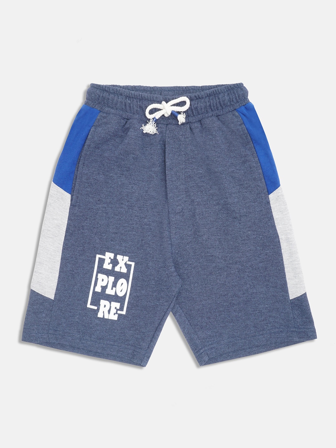 

Lil Tomatoes Boys Blue Typography Printed Mid-Rise Shorts with Free Gifts