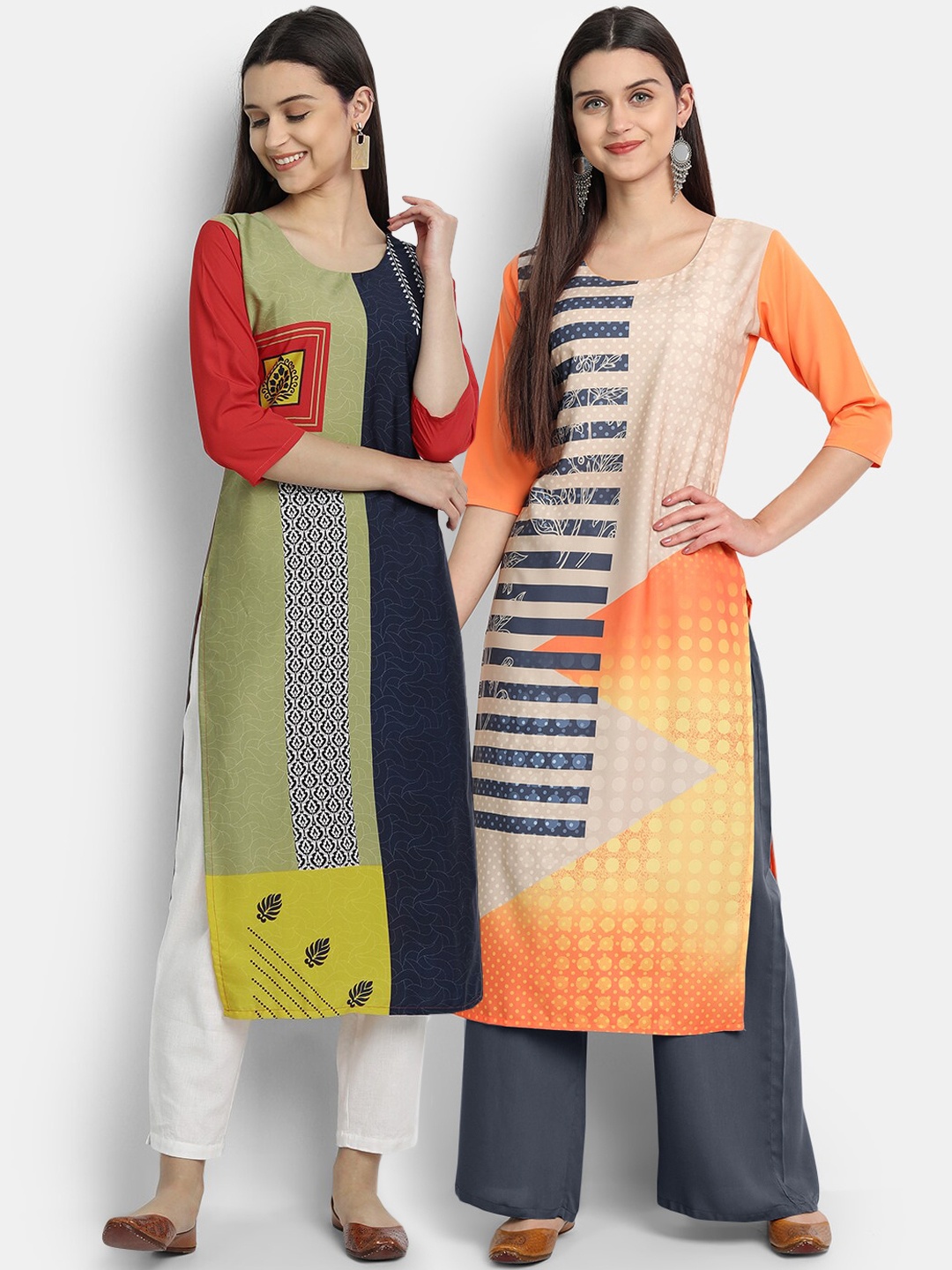 

Ethnic basket Women Pack Of 2 Digitally Printed Crepe Straight Kurta, Red