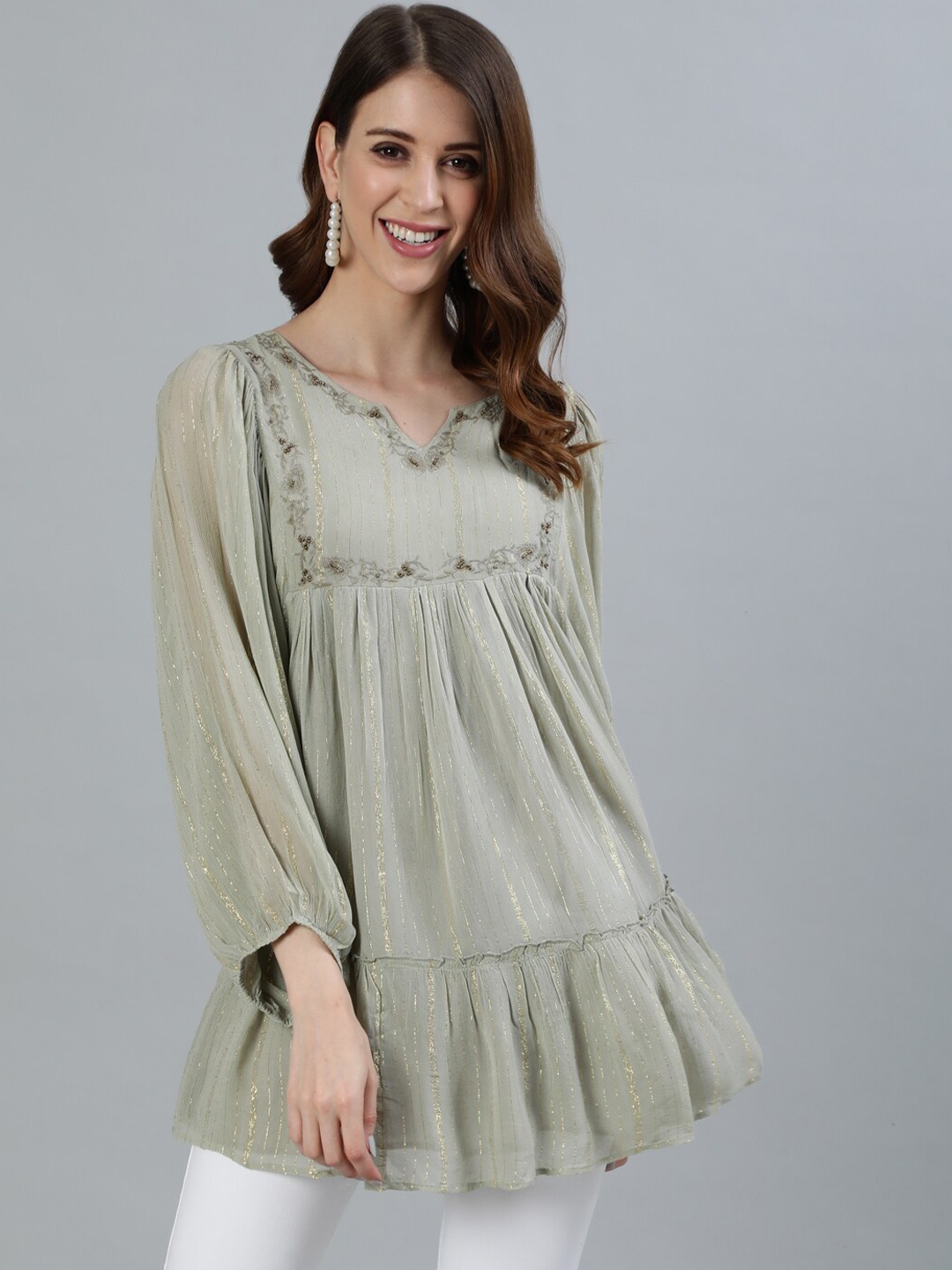 

Ishin Grey Georgette A-Line Top