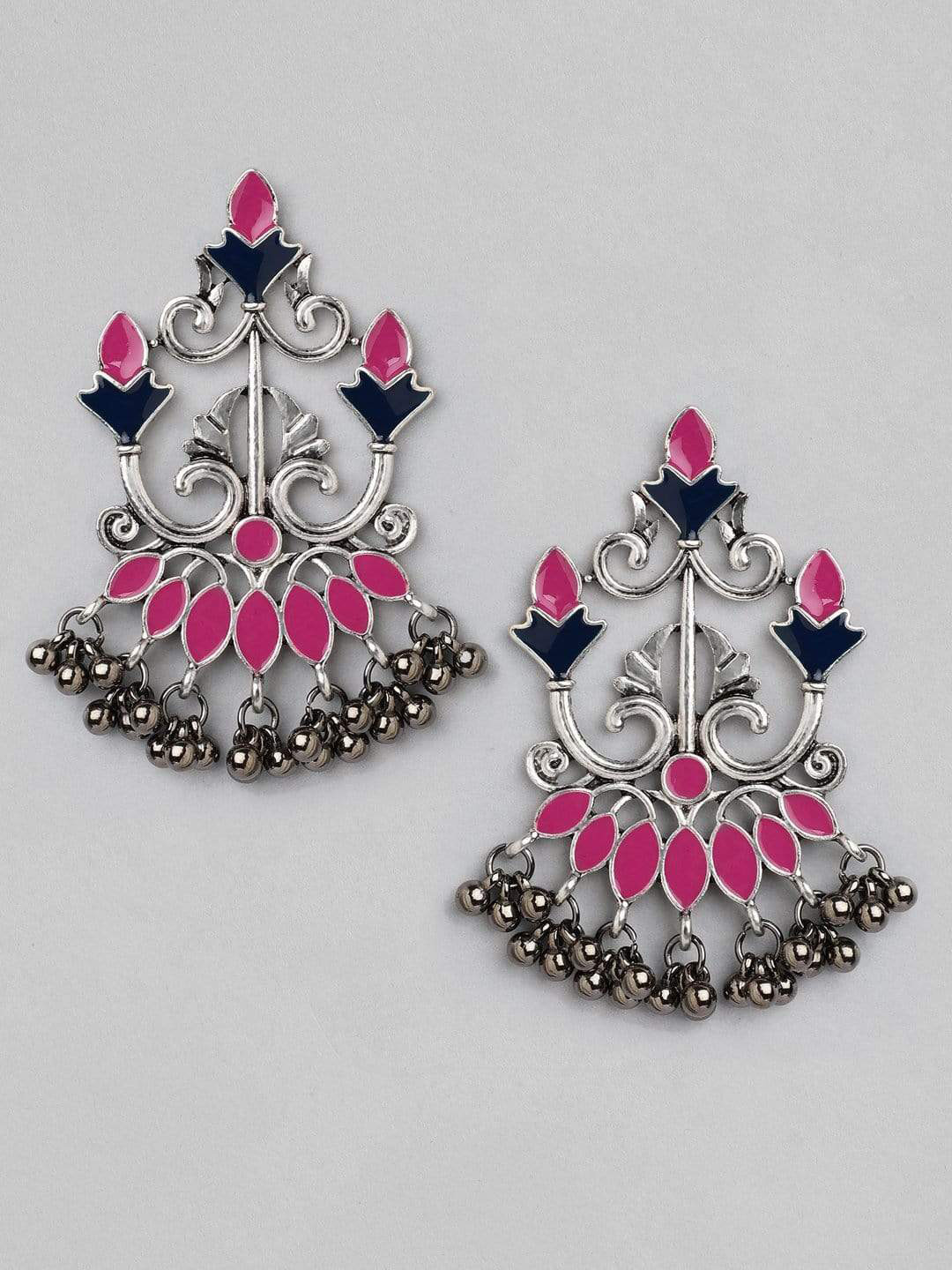 

Rubans Silver-Plated & Pink Enameled Classic Drop Earrings