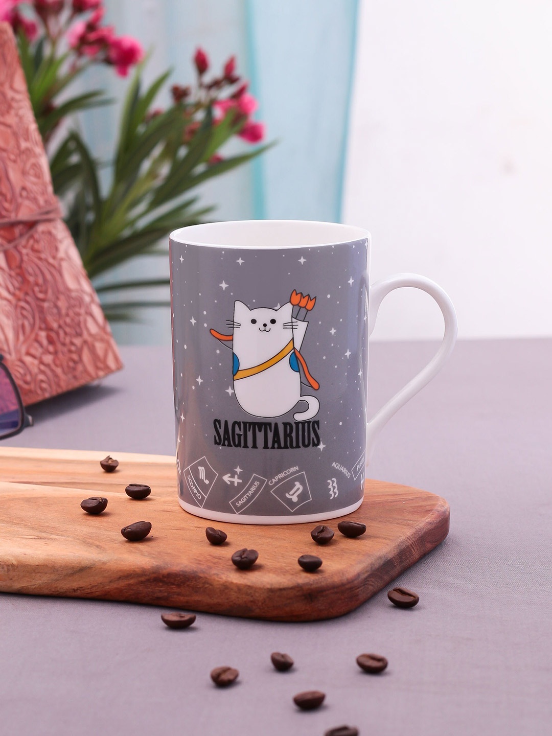 

CLAY CRAFT Grey & White Zodiac Printed Ceramic Glossy Mug 350 ml