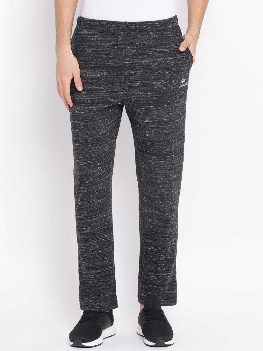 

Spolei Men Black & White Printed Slim-Fit Cotton Track Pants