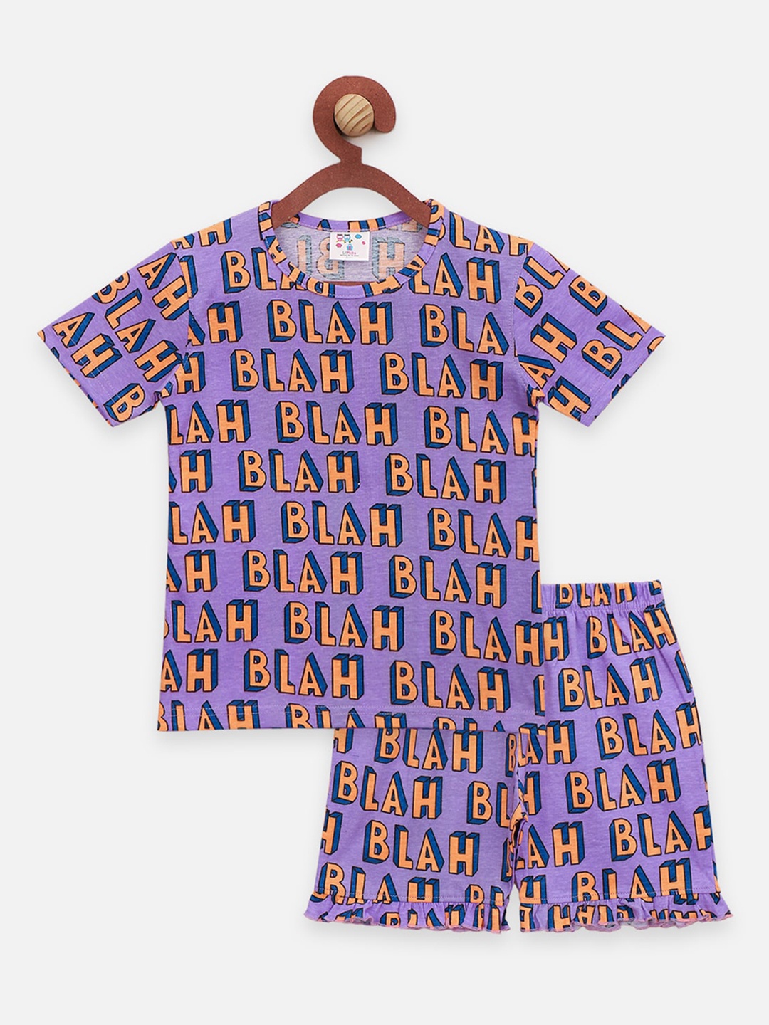 

LilPicks Girls Purple & Orange Printed Night suit