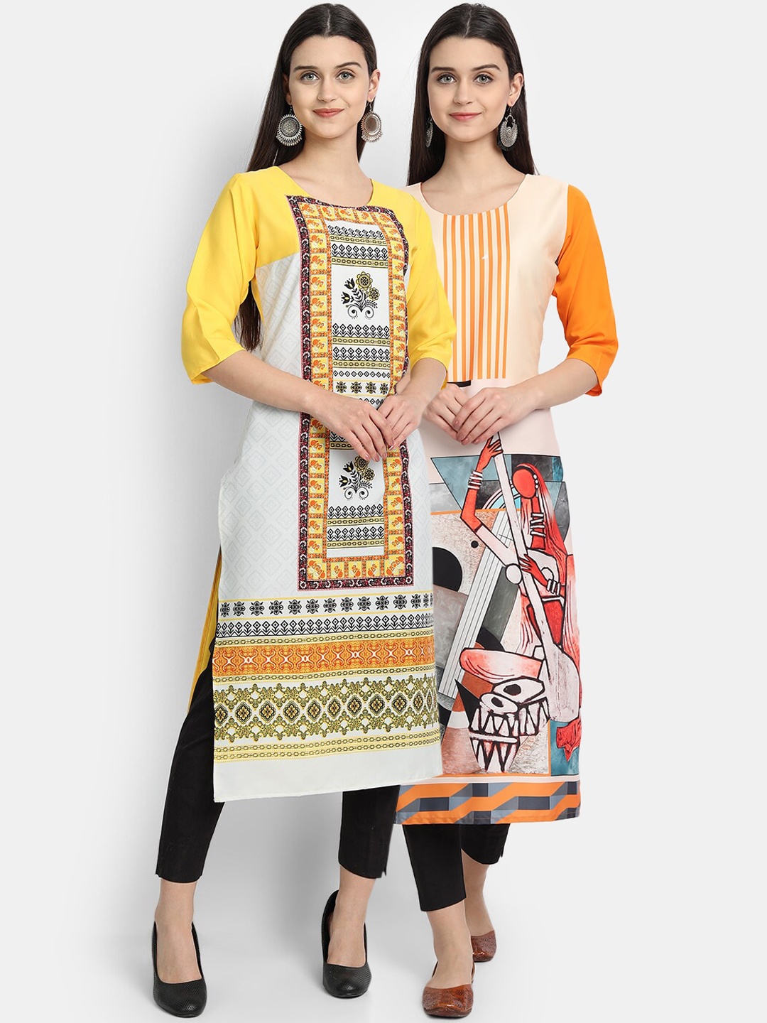 

Ethnic basket Pack Of 2 Women Printed Crepe Kurta, Multi