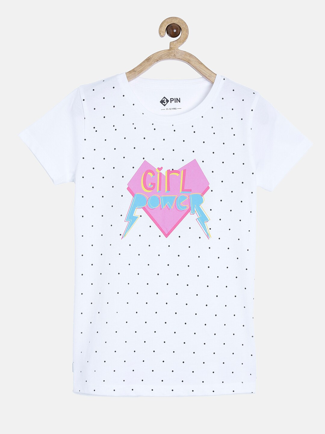 

3PIN Girls White Black Typography Printed Cotton Pure Cotton T-shirt