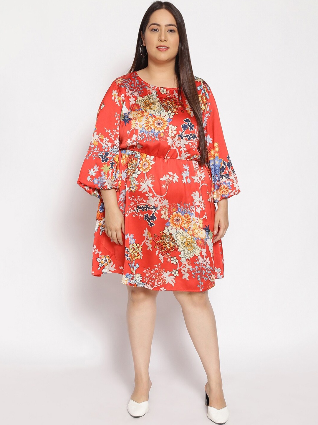 

Oxolloxo Women Red Floral Satin Dress
