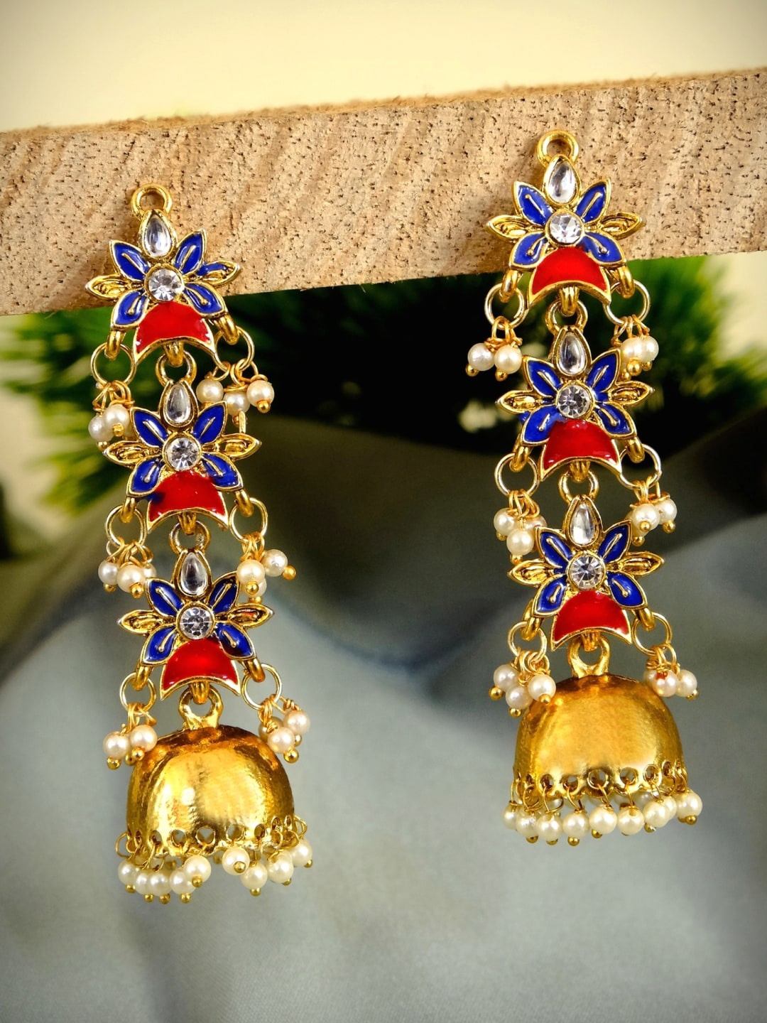 

Crunchy Fashion Gold-Plated & White Pearls Floral Jhumkas Earrings